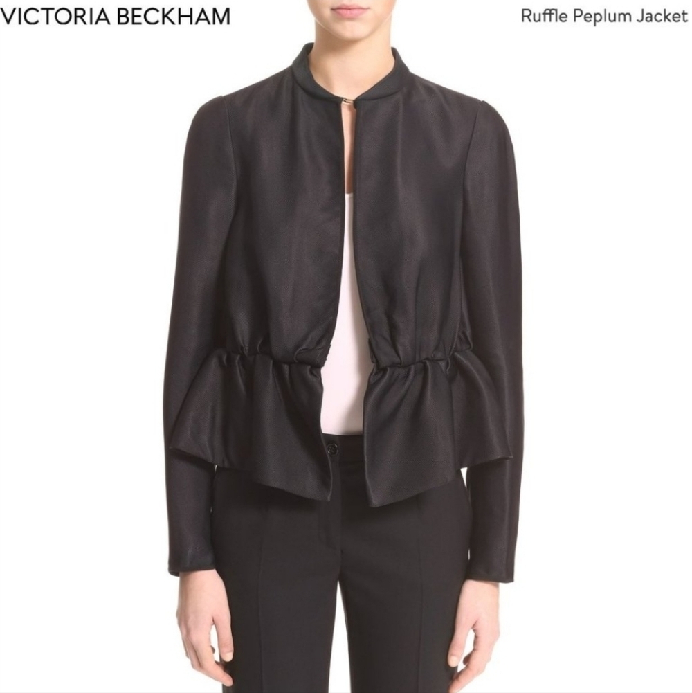 Victoria Beckham For Target Black Ruffle Peplum Open Front Jacket Size 1X - Picture 7 of 7
